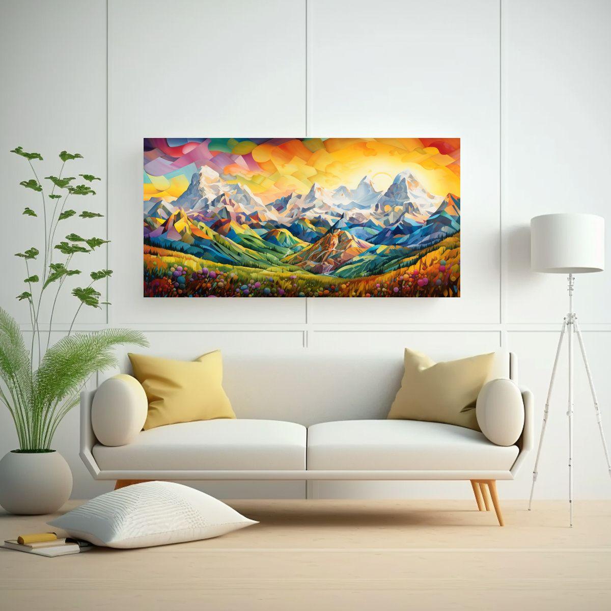 Lienzo Decorativo Montañas Y Arcoíris Exuberante 60x30cm-2
