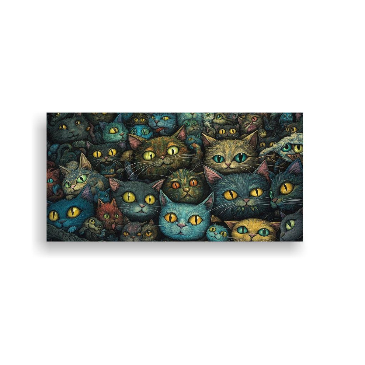 Cuadro Impreso: Pintura De Muchos Gatos Con Ojos 100x50cm-0