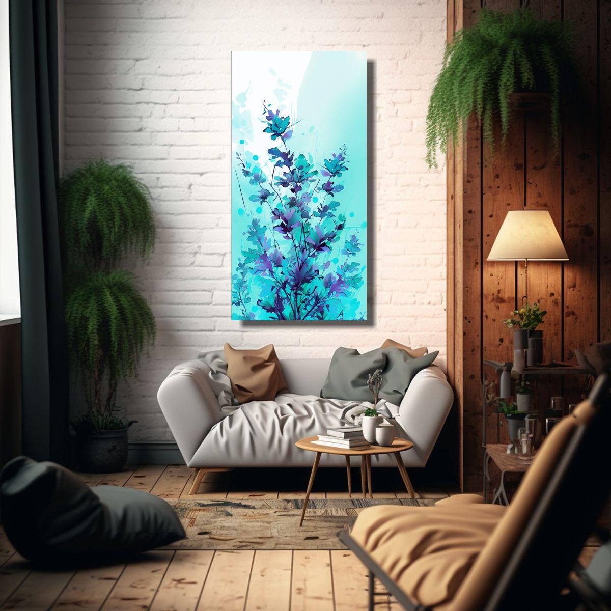 Cuadros Luminosidad Hierbas En Turquesa Y Azul, 20x40cm-2