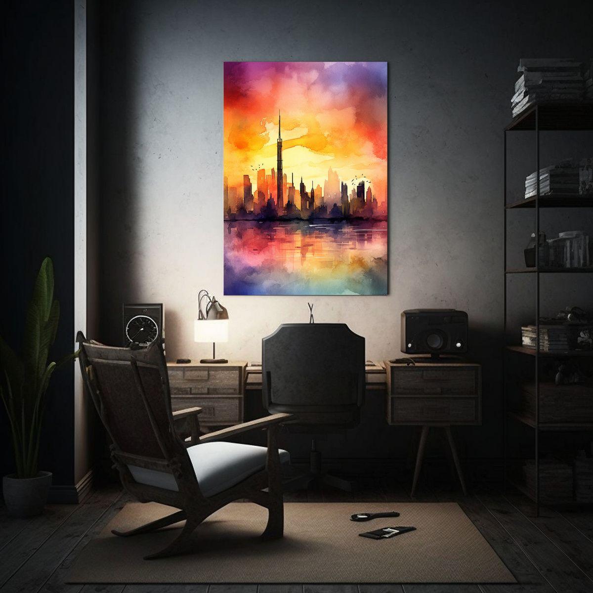 Pintura Decorativa Lienzo Abstracto Con Skyline 30x45cm-2