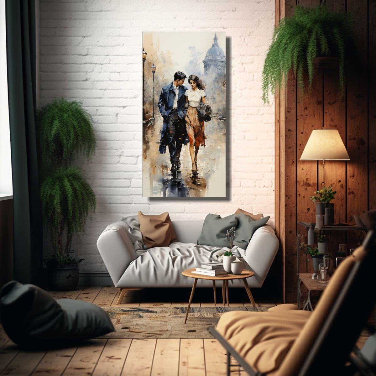 Cuadro Juvenil Con Pareja Caminando En El Puente 50x100 Cm-2