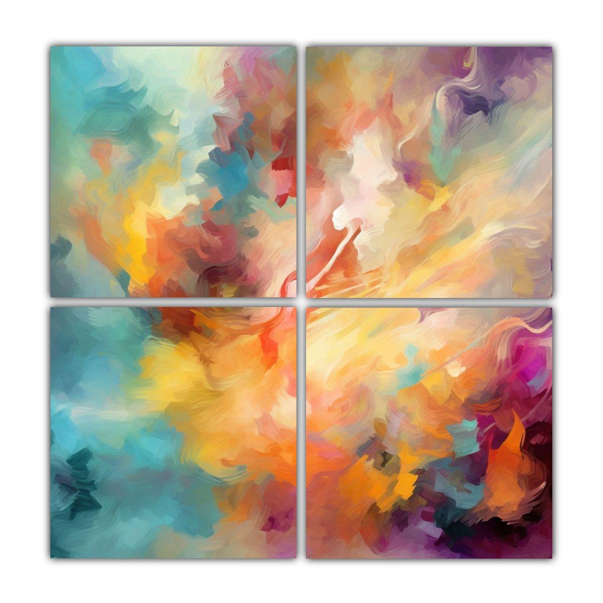 Explosión De Colores Pastel: 4 Lienzos De Tela 120x120 Cm-0
