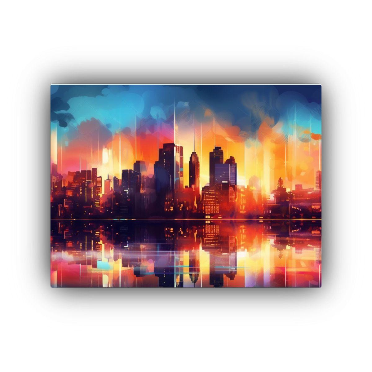 Pintura Decorativa Abstracta: Ciudad Simétrica 90x60cm-0