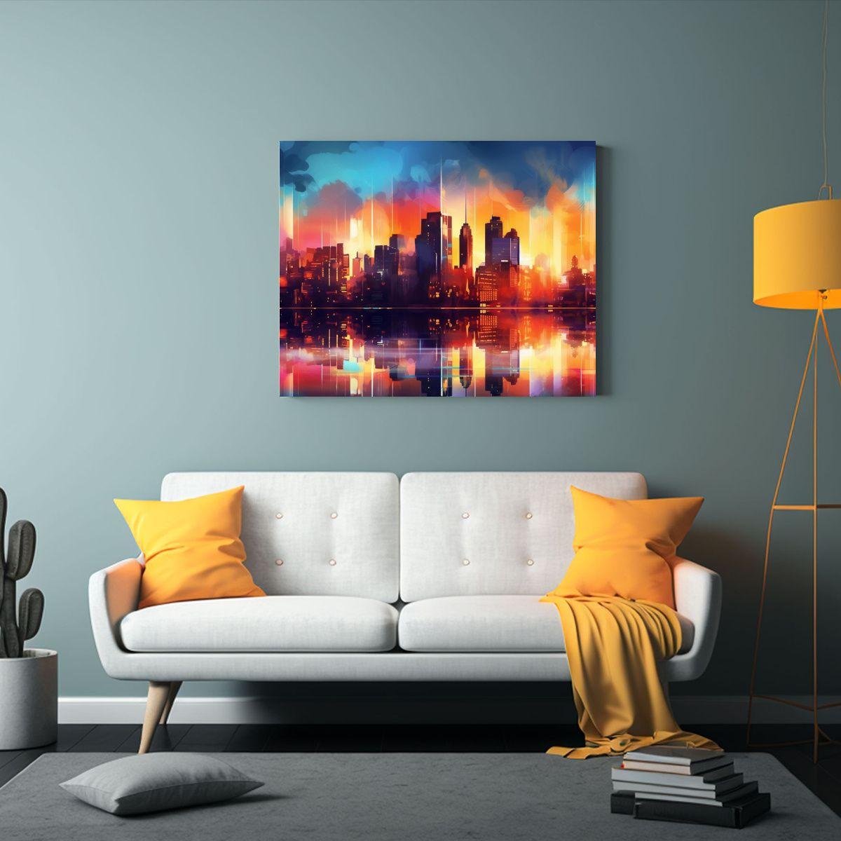 Pintura Decorativa Abstracta: Ciudad Simétrica 90x60cm-2