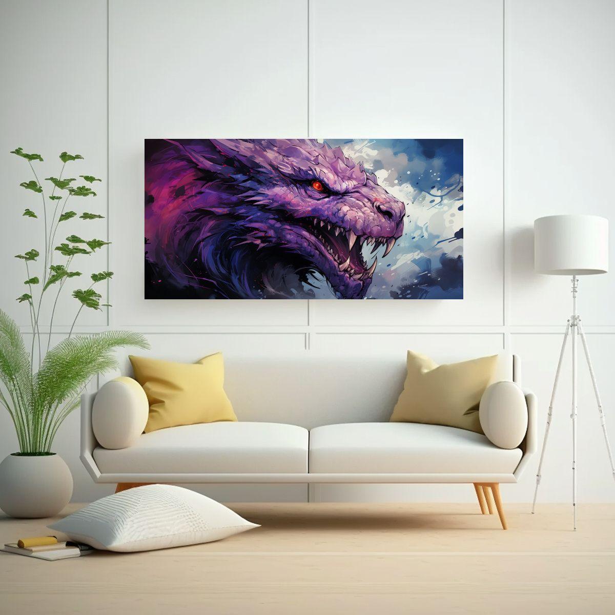 Pintura En Tela Temática De Dragón En Tonos 60x30cm-2