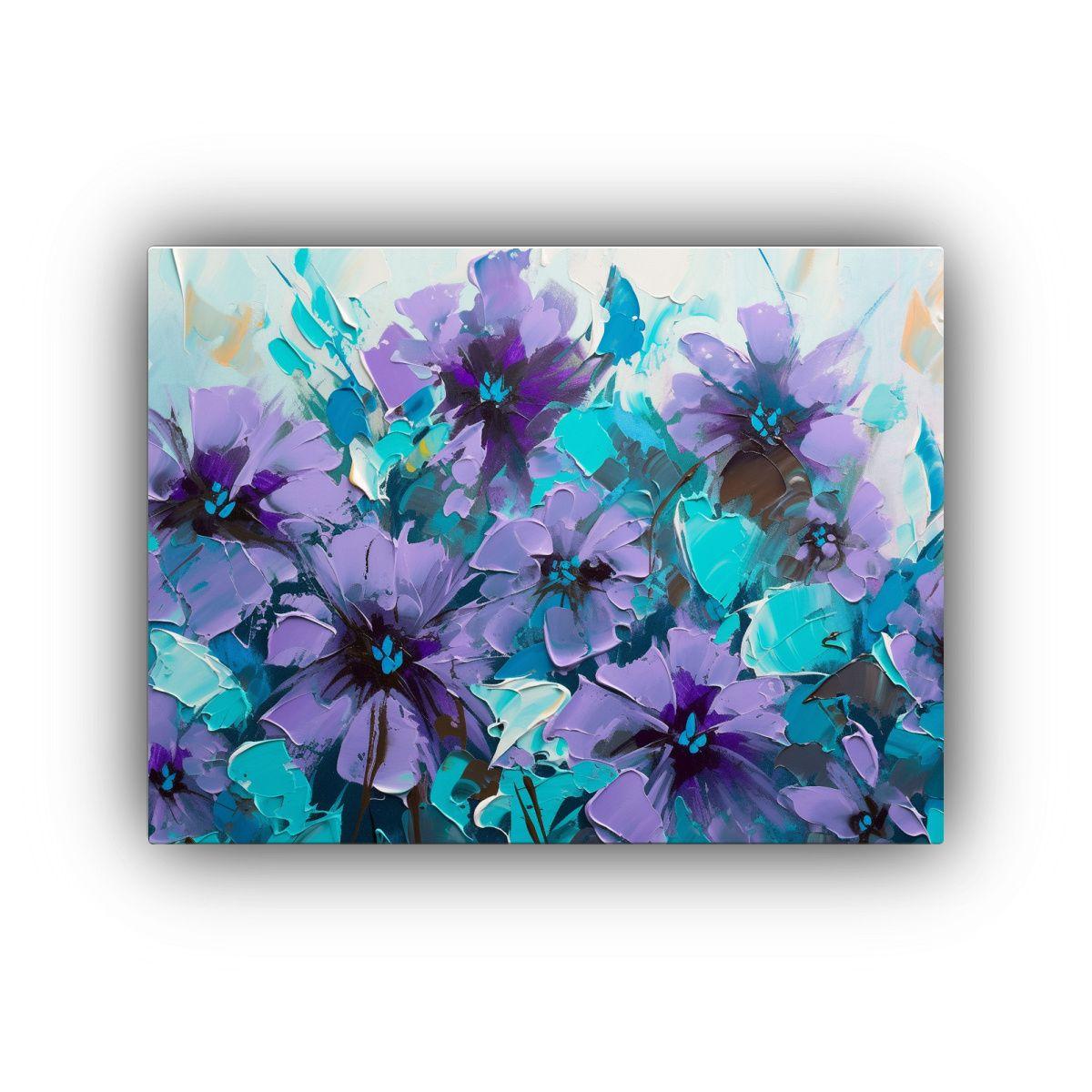 Pintura En Lienzo De Flores Moradas Y Turquesas 40x30cm-0