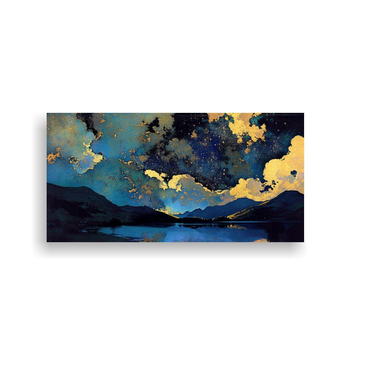 Cuadro Abstracto: Cielo Estrellado Sobre Lago 80x40cm-0