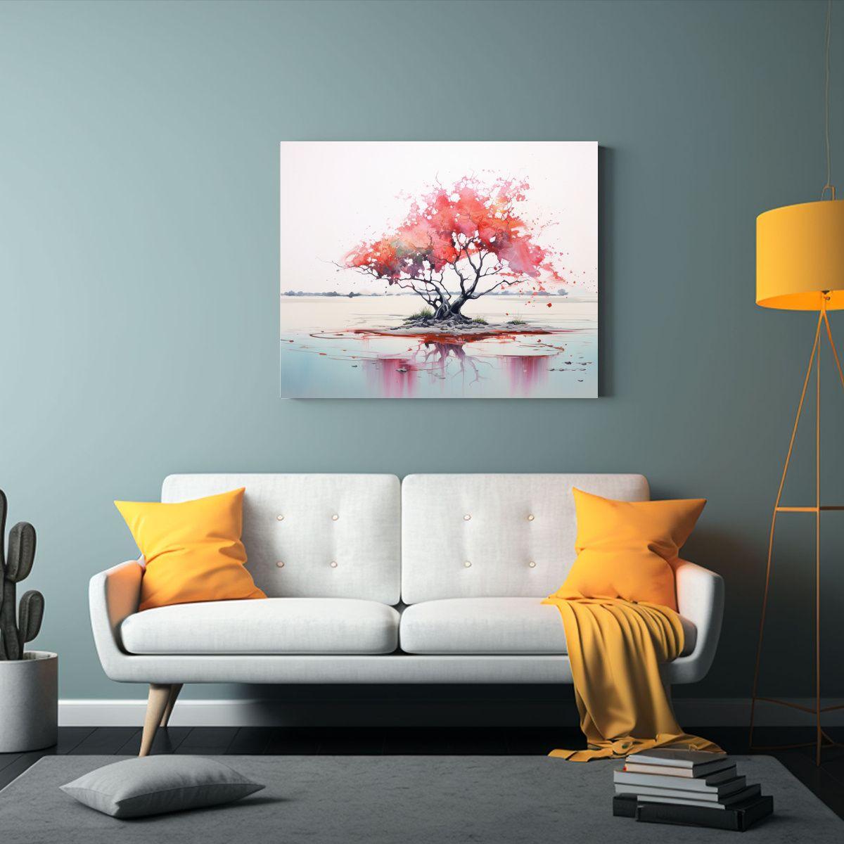 Pintura Abstracta En Colores Rojo Y Rosa Para Decorar Habita 90x60cm-2