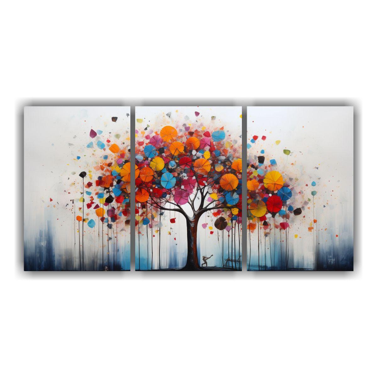 Conjunto De 3 Cuadros Abstractos Con árboles 90x45 Cm-0