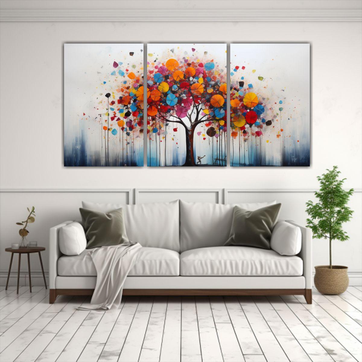 Conjunto De 3 Cuadros Abstractos Con árboles 90x45 Cm-2