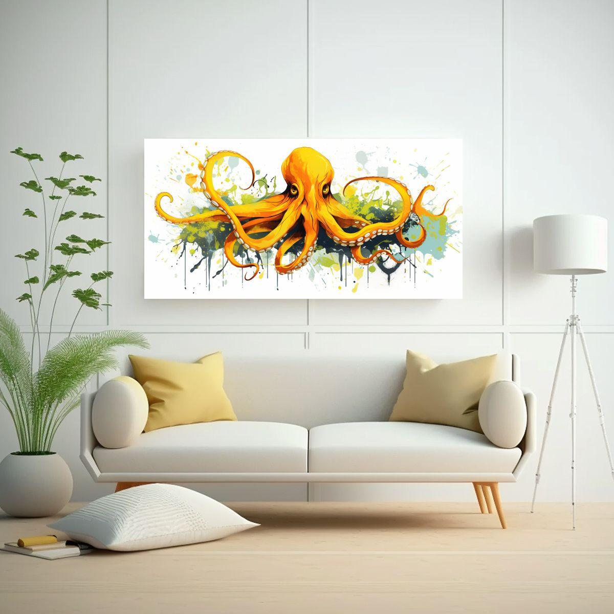Cuadro Patrón Octopus En Tonos Mezclados Y Colore 140x70cm-2