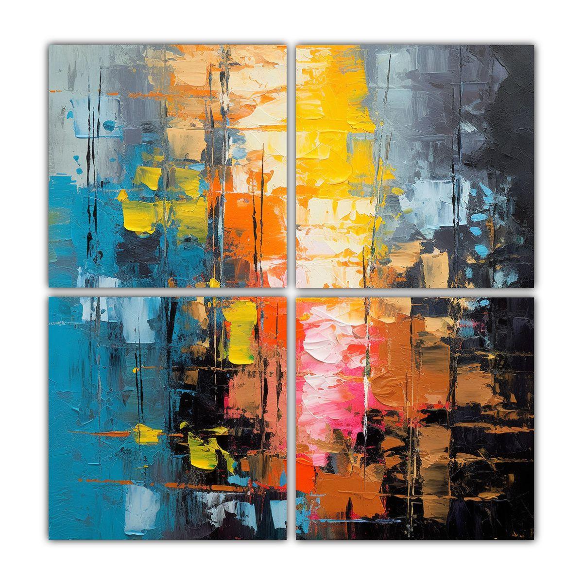Cuatro Telas En Bastidor Forma Temática Pinturas 100x100 Cm-0