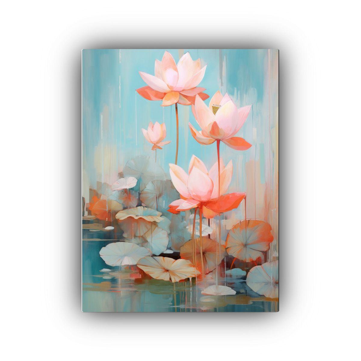 Lienzo Abstracción Surrealista Con Flores De Loto En Línea 60x90cm-0