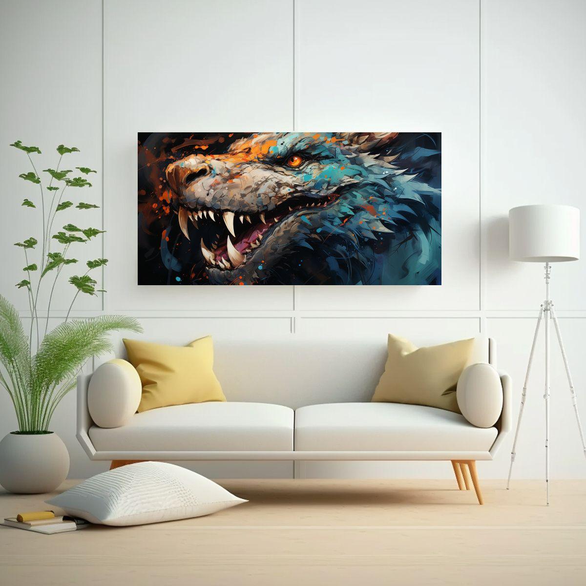 Cuadro Impreso Visión De Dragón En Tonos Marrone 100x50cm-2