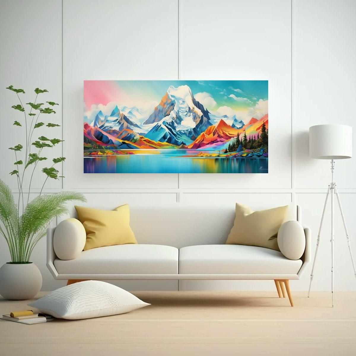 Pintura Cuadro Montañas Famosas Y Arcoíris 40x20cm-2