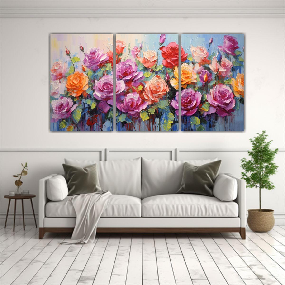 Pintura En Lienzo Con Cuadro De Rosas En Colores 180x90 Cm-2