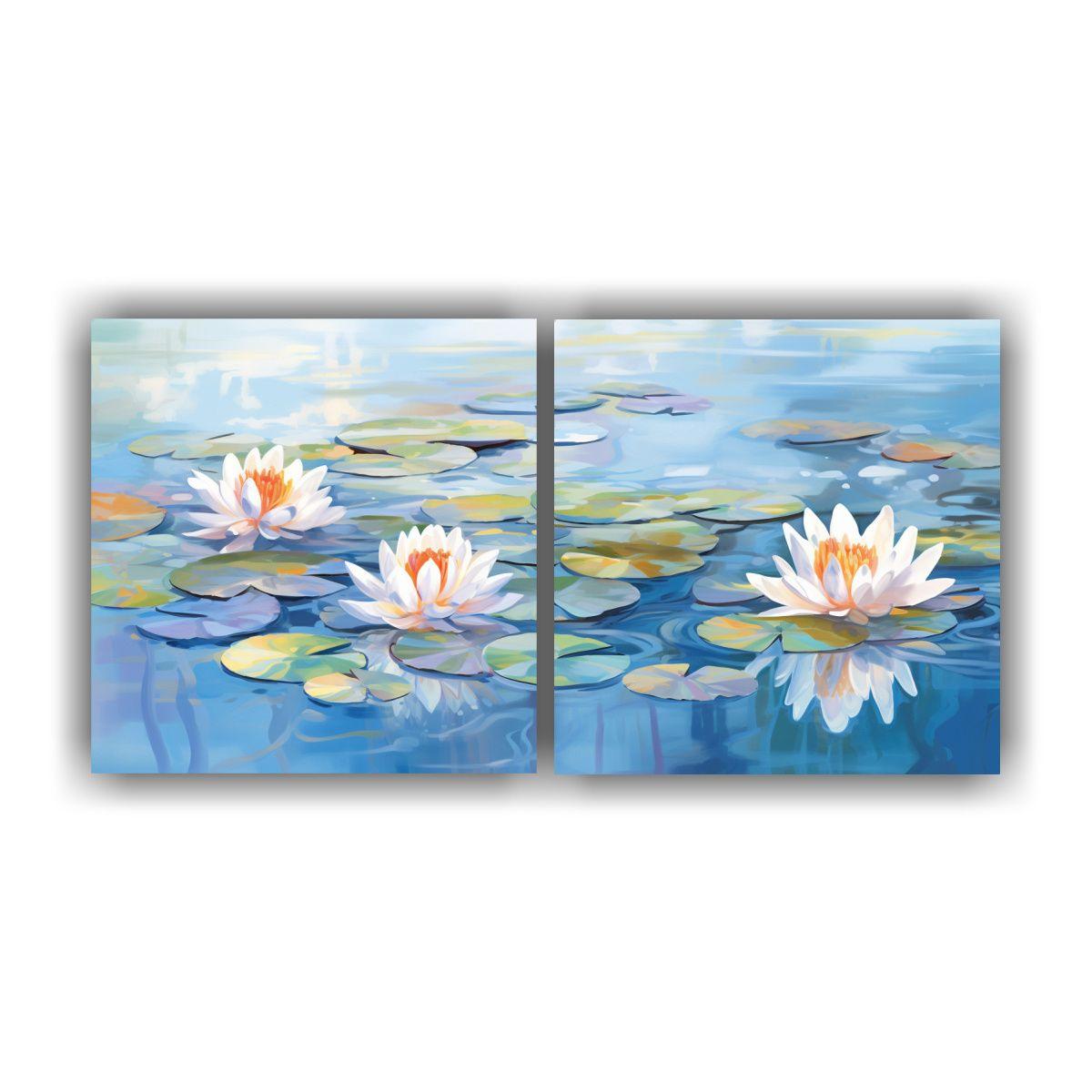 Diptico Acuarela Serena Lirios De Agua Monet 40x20 Cm-0