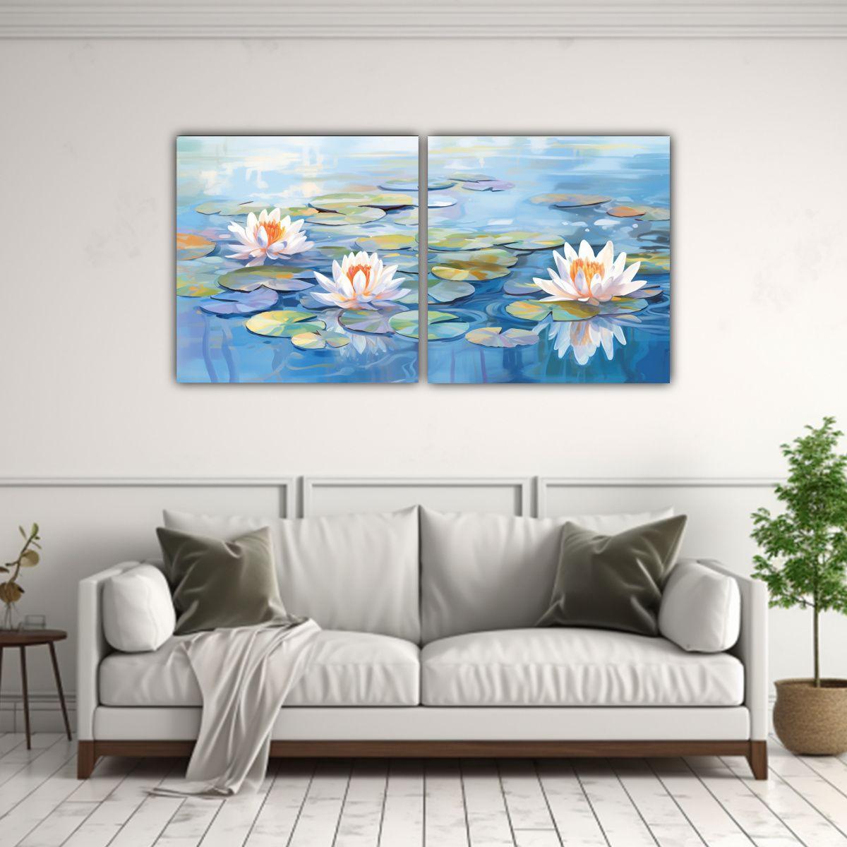 Diptico Acuarela Serena Lirios De Agua Monet 40x20 Cm-2