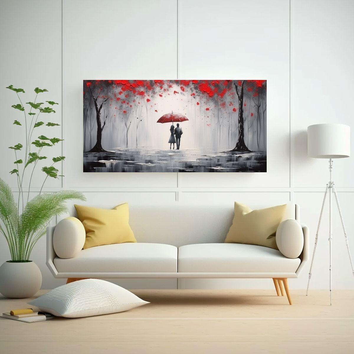 Cuadro Amor Bajo El Paraguas Rojo Parejas 60x30cm-2