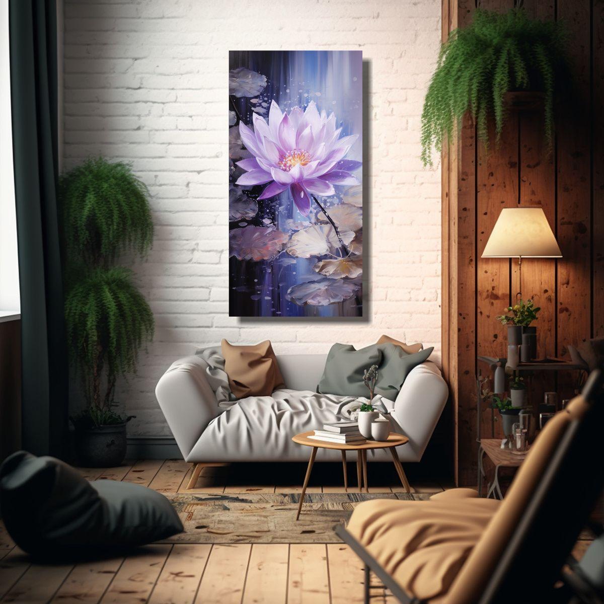 Lienzo De Loto Púrpura Estilo Composición 70x140cm-2