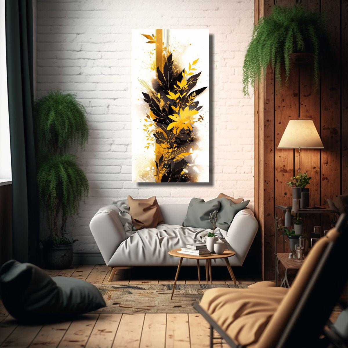 Cuadro Decorativo Amarillo Y Dorado Con Atmosfera  40x80cm-2
