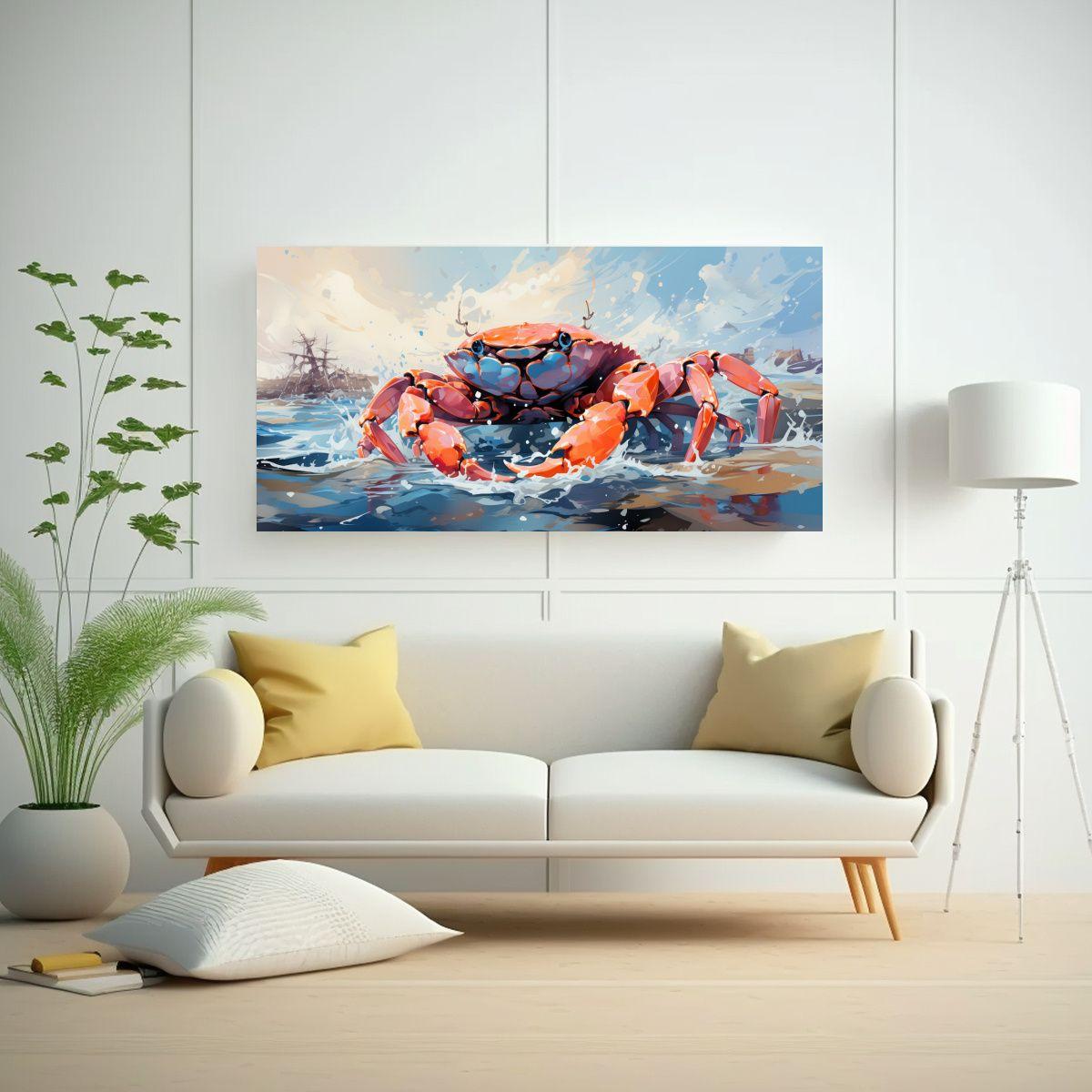 Cuadro Decorativo Arte Diseño Adorno Cangrejo En  60x30cm-2