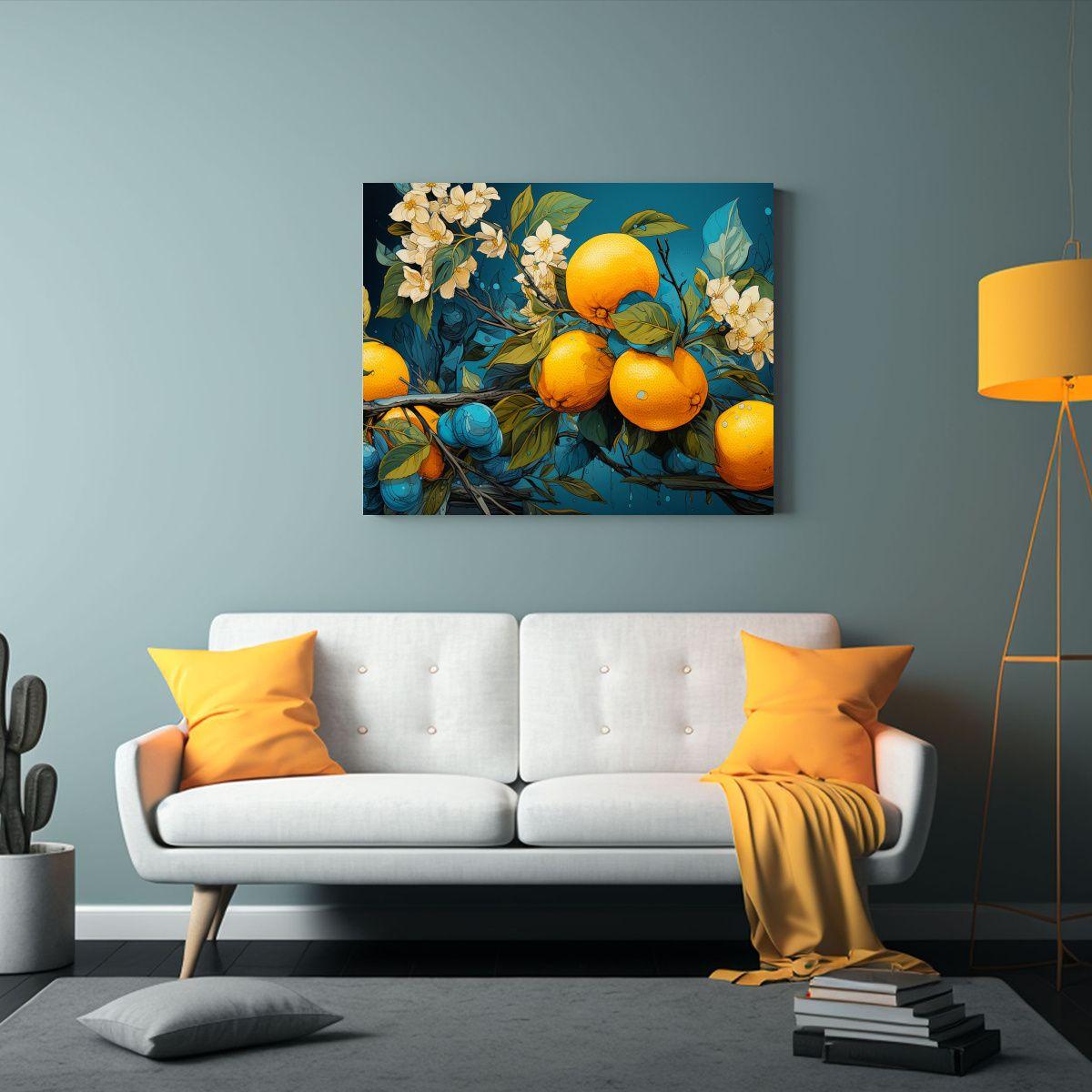 Cuadro En Lienzo Para Decoración: Limonero En Colores Turqu 65x50cm-2