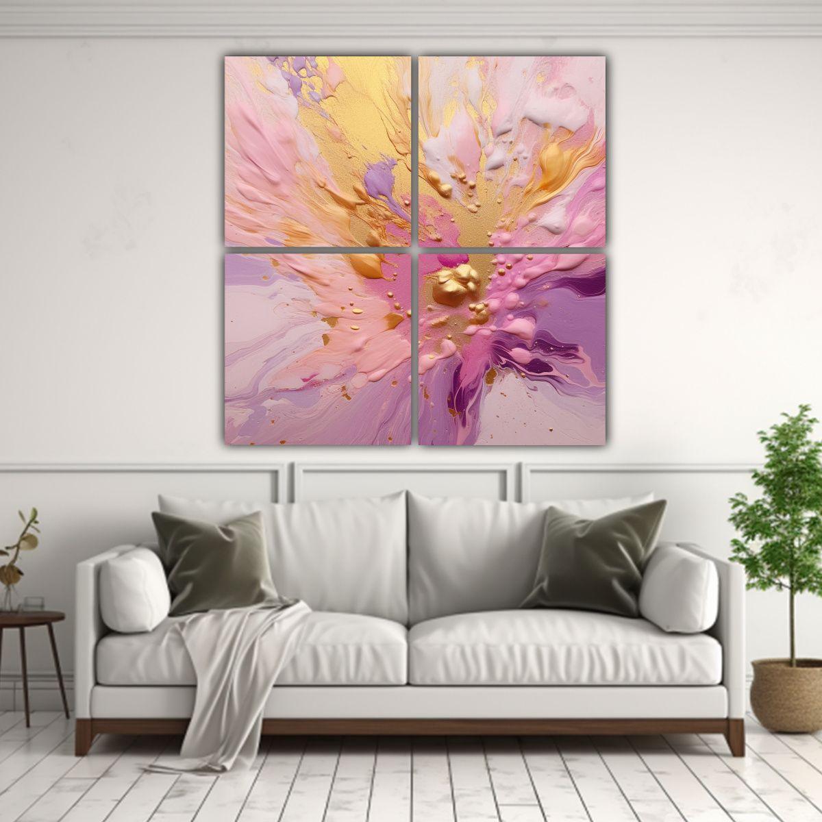 Cuatro Telas En Bastidor Forma Elegancia Pintura 200x200 Cm-2