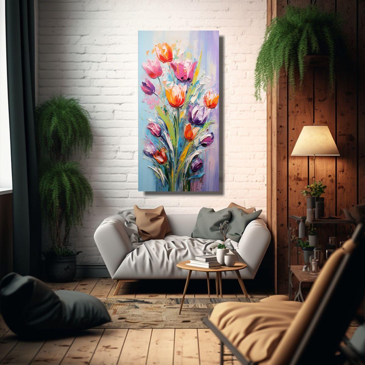 Lienzo De Tela Inspiración Original De Tulipanes 60x120cm-2