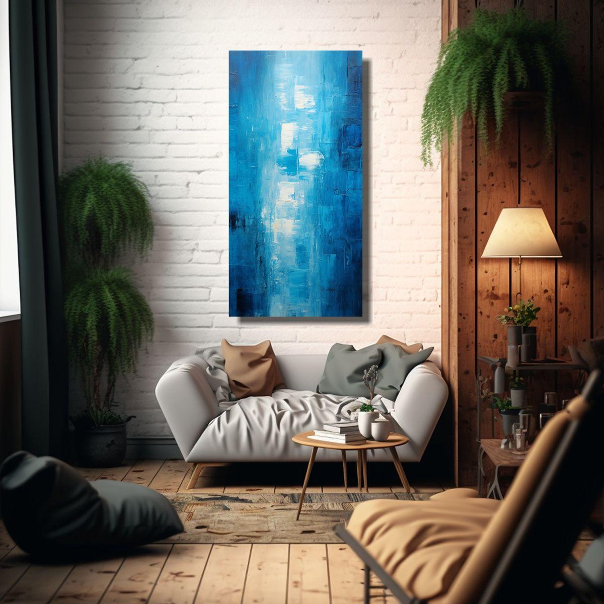 Cuadro Abstracto Azul Pared Moderno Arte Lienzo 80x160cm-2