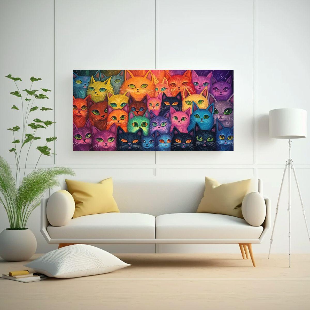 Cuadro De Colores Con Gatos En El Estilo De Tom 140x70cm-2