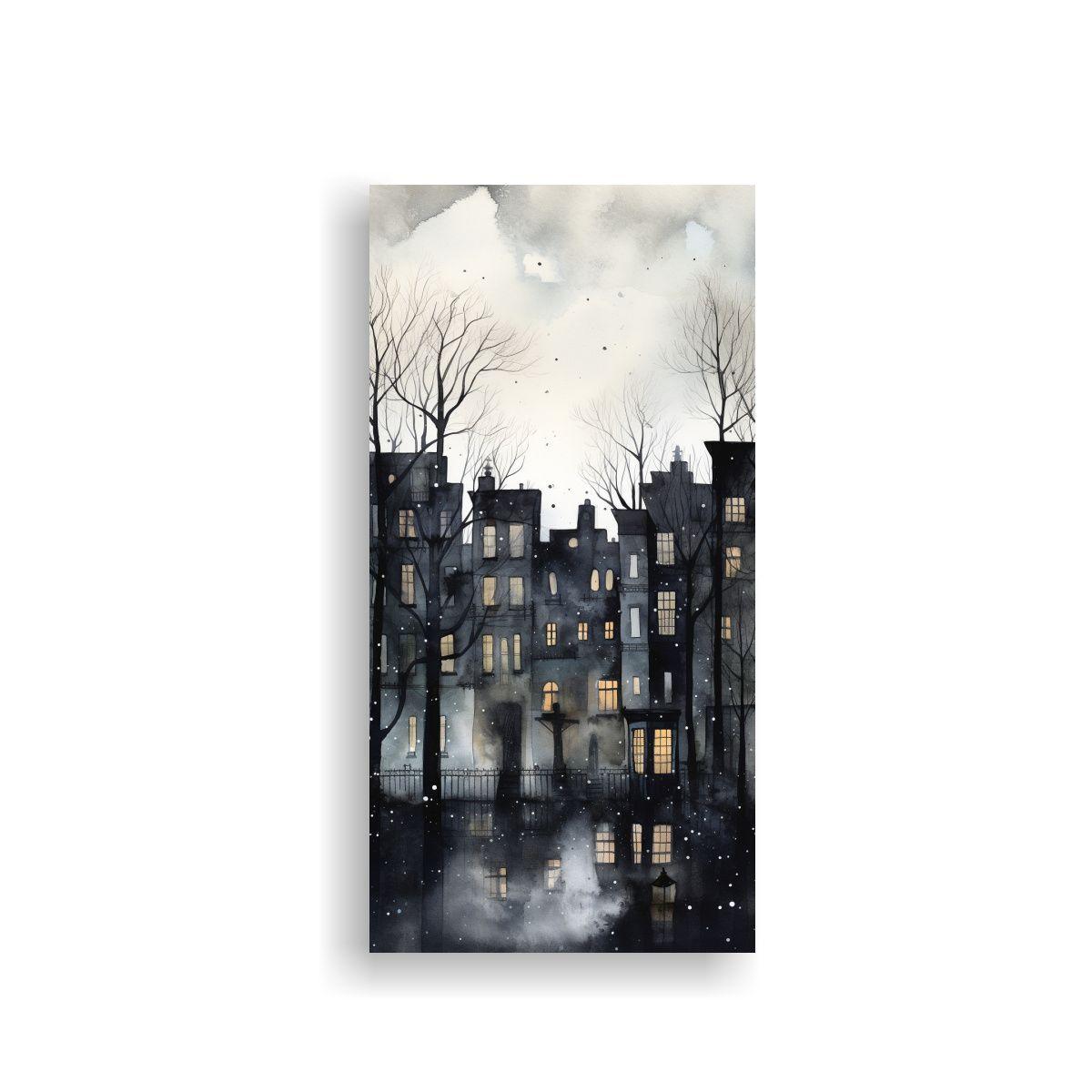 Pintura De Una Escena Urbana En Acuarela, Patron 20x40cm-0