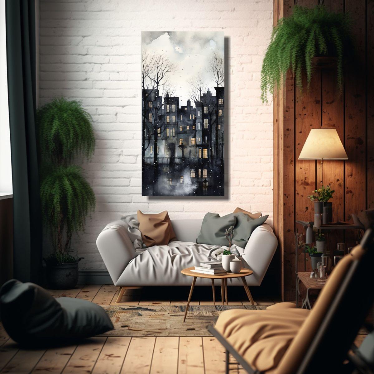 Pintura De Una Escena Urbana En Acuarela, Patron 20x40cm-2