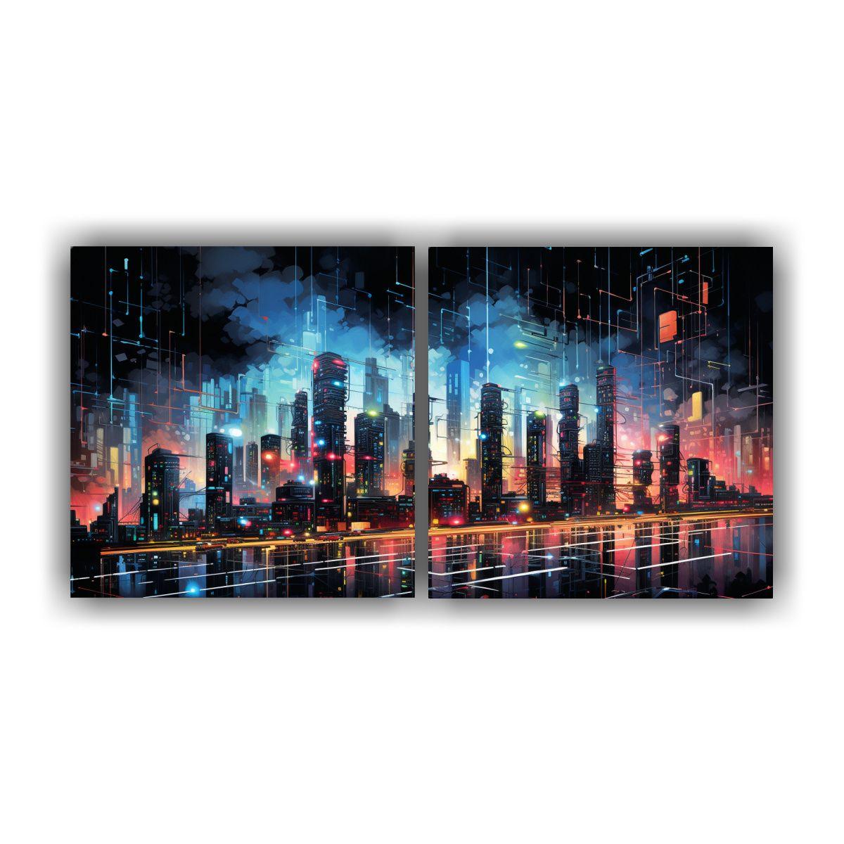 Pintura Abstracta única De Ciudad Cibernética 160x80 Cm-0