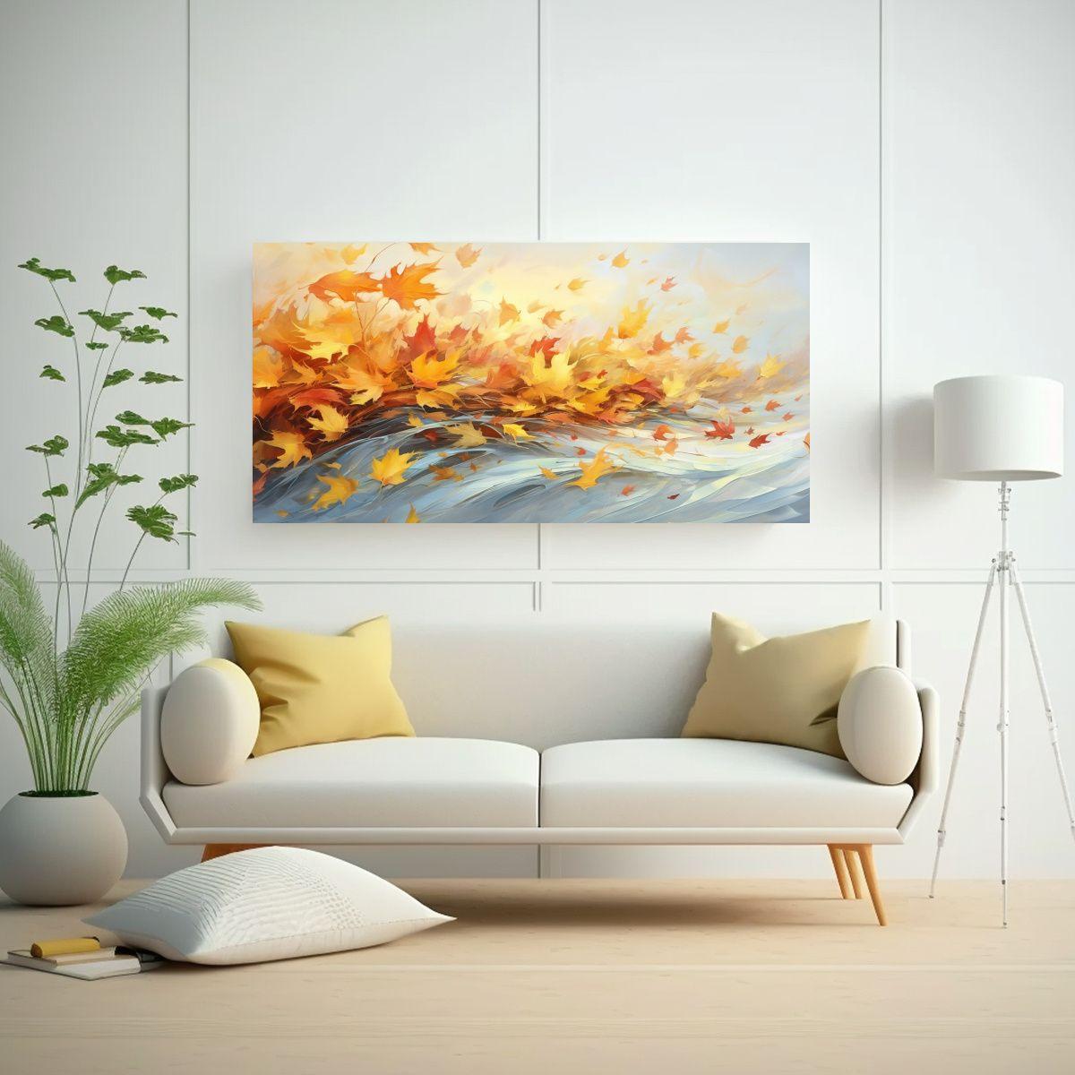 Cuadro Lienzo Impreso Hojas Otoño Girando Viento 40x20cm-2