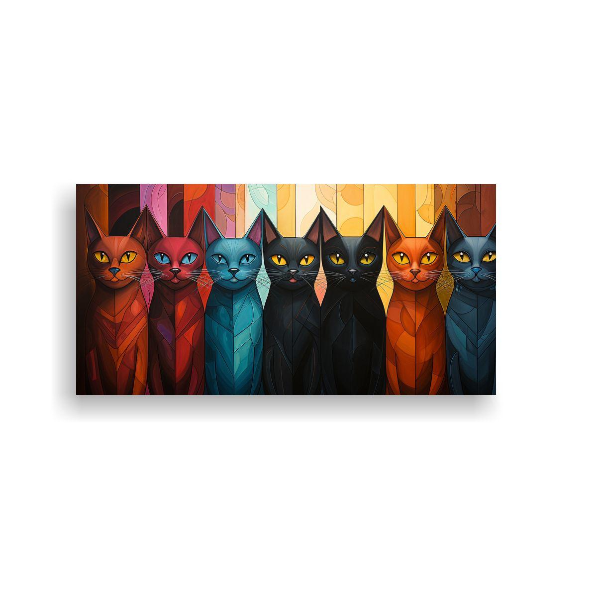 Pintura De Gatos En Colores Fantásticos Por Tom 40x20cm-0