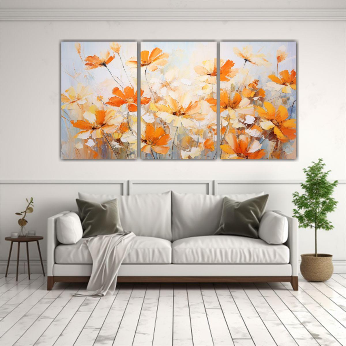 Pintura En Lienzo De Flores En Tonos Naranjas 90x45 Cm-2
