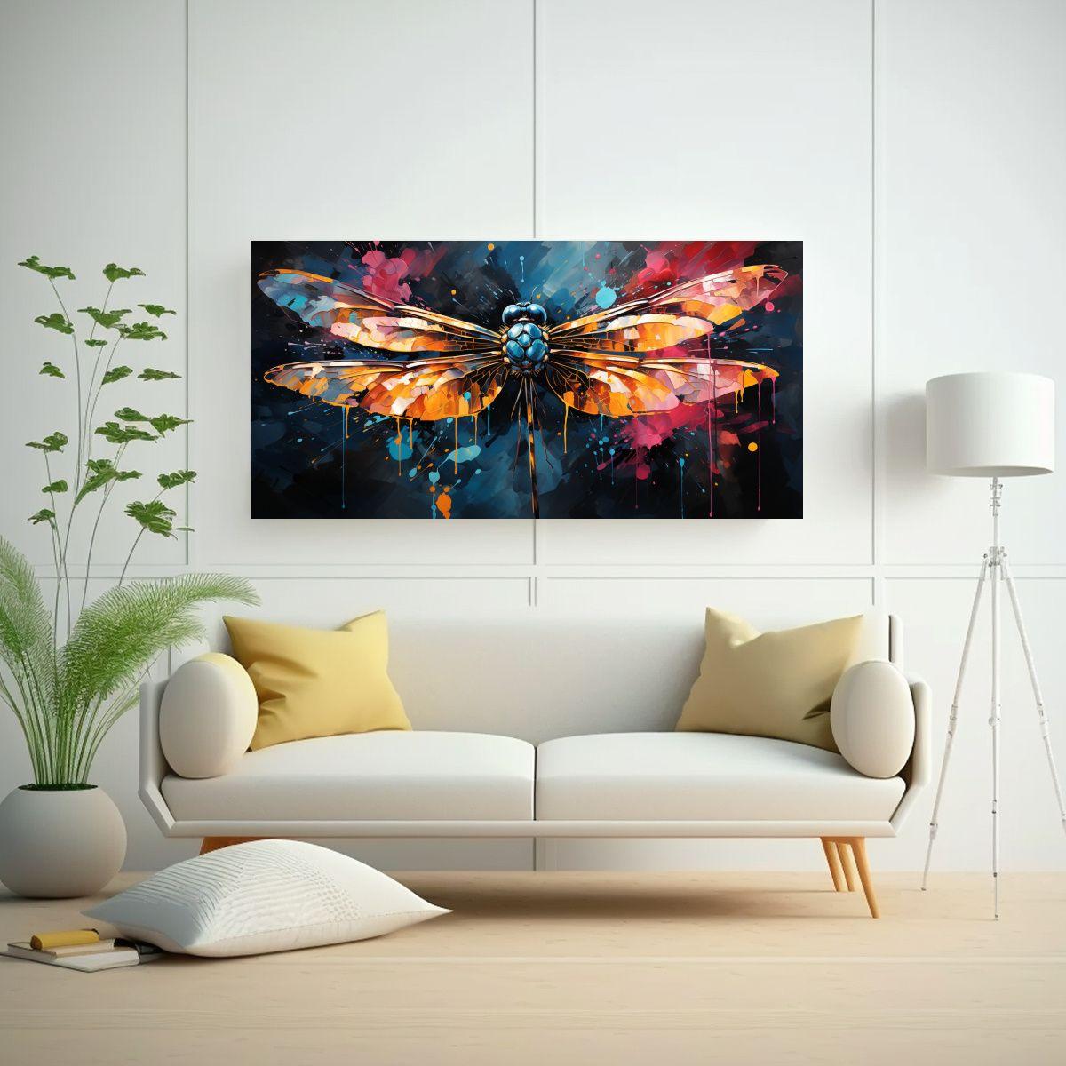 Lienzo De Tela Con Libélula En Colores Atrevidos 140x70cm-2