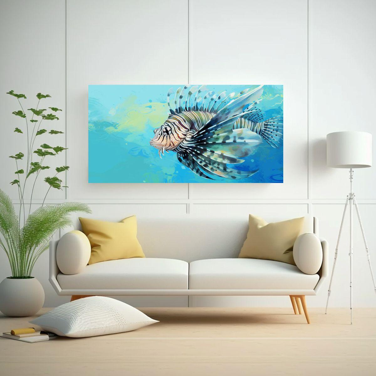 Cuadro Arte Dibujo Elegante De Pez León En Colore 80x40cm-2