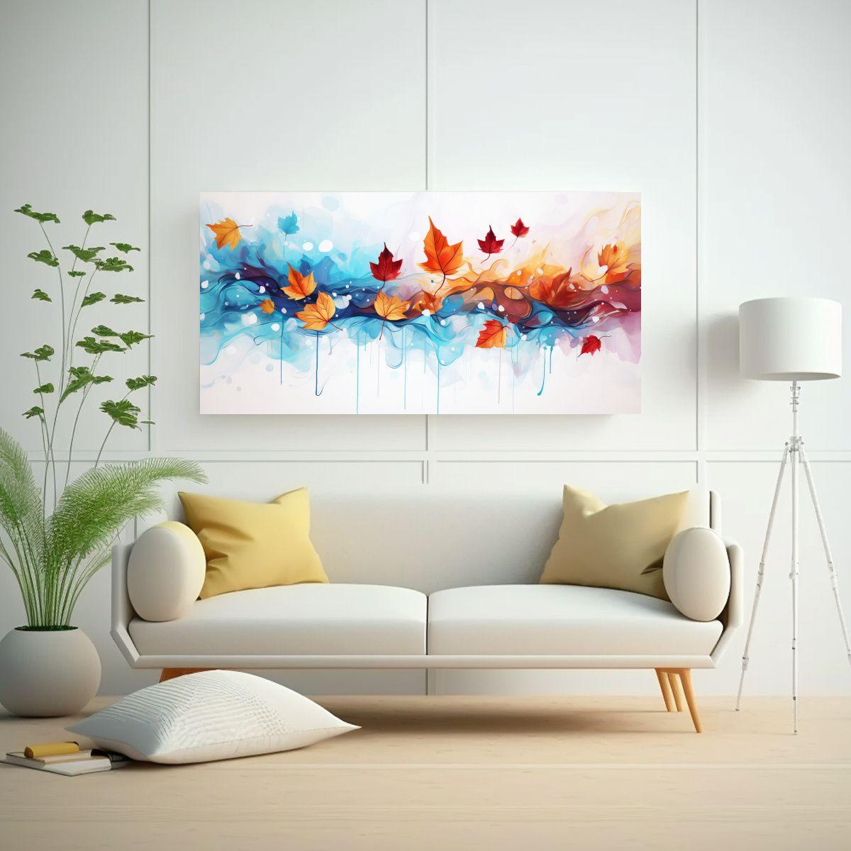 Cuadro Vintage Hojas Coloridas Con Salpicaduras: 140x70cm-2