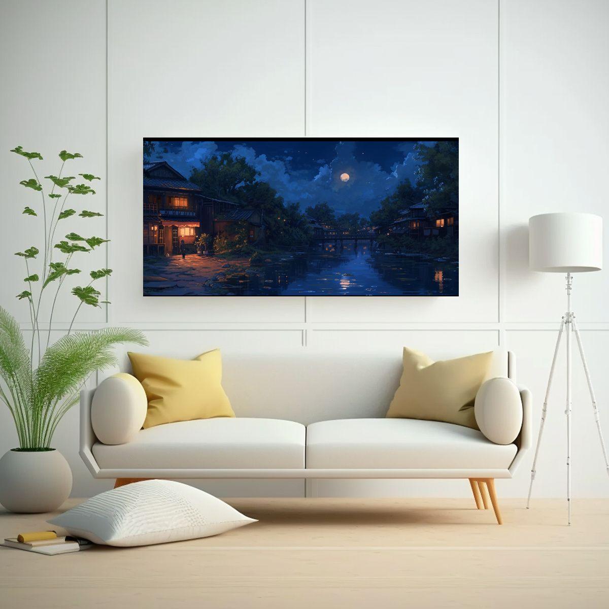 Pintura Digital Nocturna De Shirakami Sanchi, 160x80cm-2