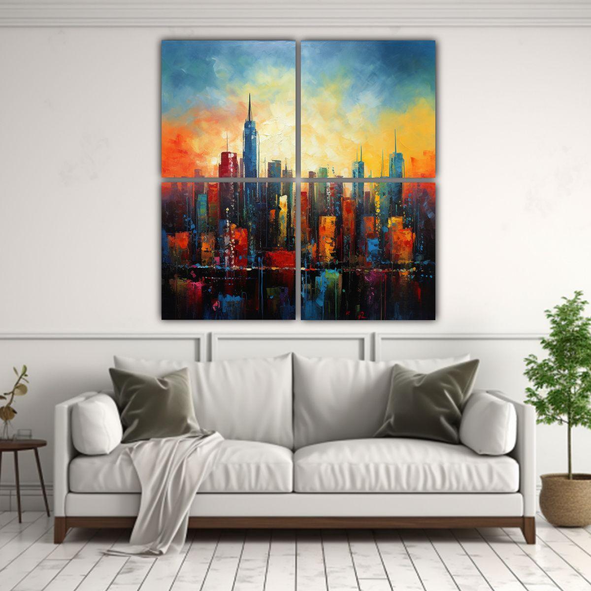 Pintura Inspiradora De La Perspectiva Del Skyline 100x100 Cm-2