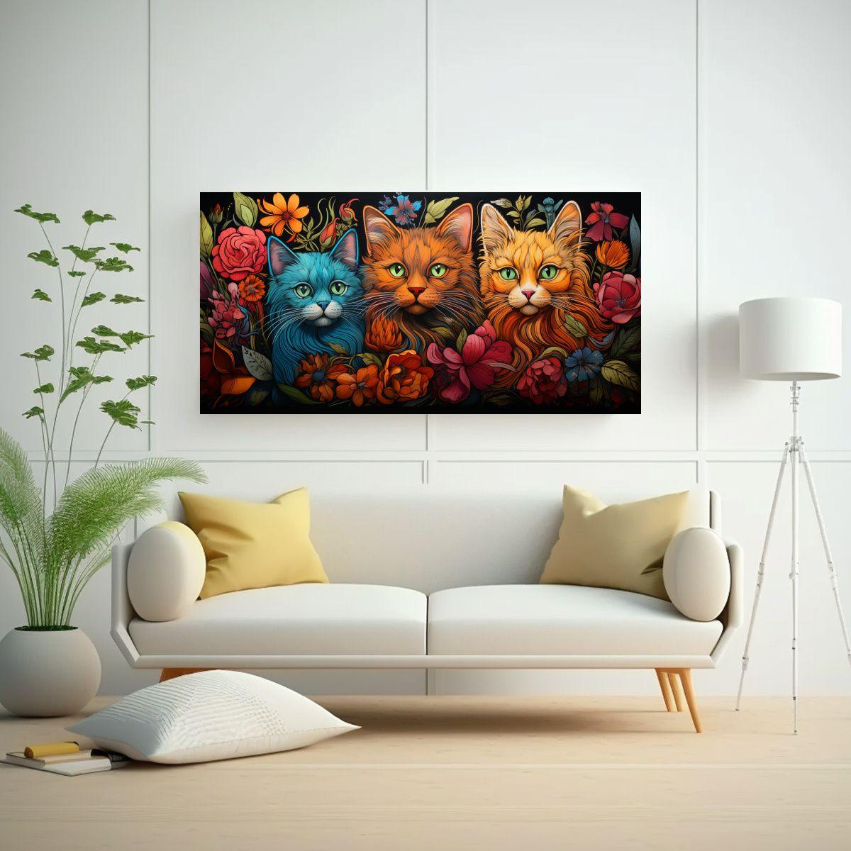 Pintura Digital Lienzo Gatos Vidriera Regalo Arte 160x80cm-2