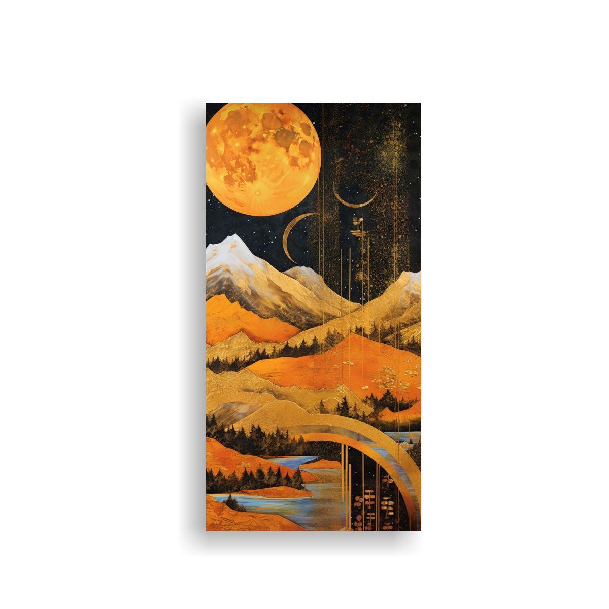 Pintura En Bastidor De Luna Cerca De Montañas 20x40cm-0