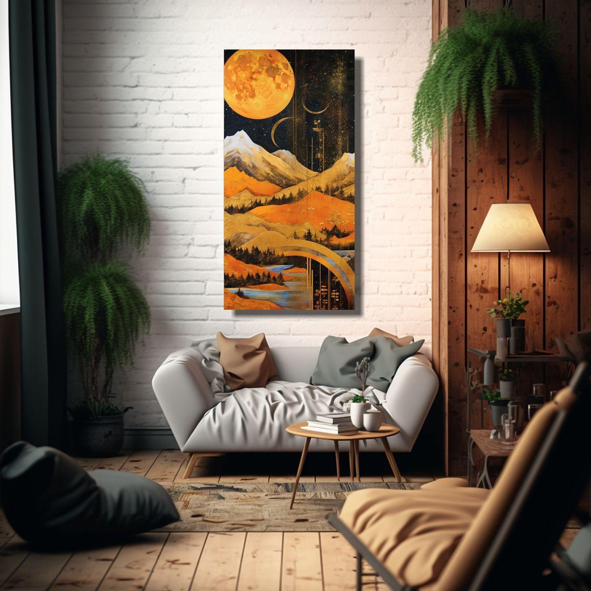 Pintura En Bastidor De Luna Cerca De Montañas 20x40cm-2