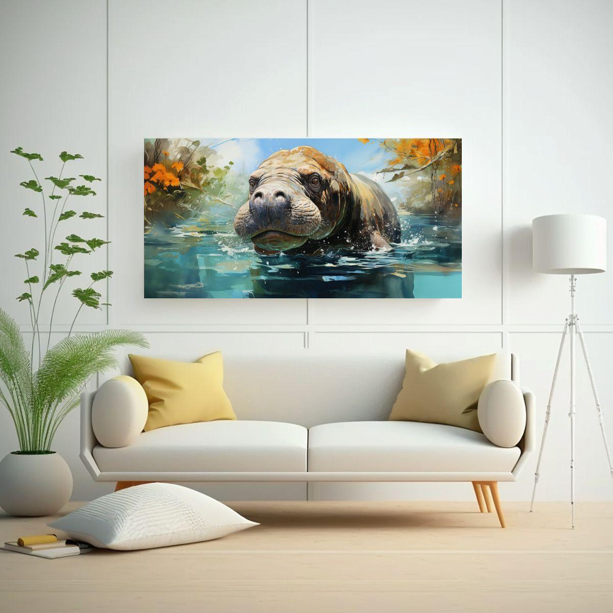 Pintura De Belleza En Tonos Acuarela De Manatíes 140x70 Cm-2