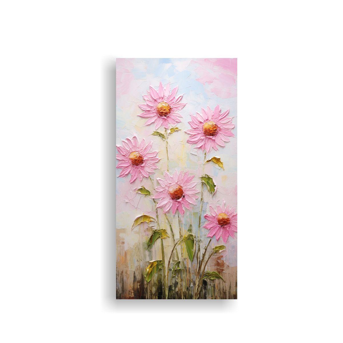 Cuadro Conceptual De Girasoles Rosados En Lienzo 20x40cm-0