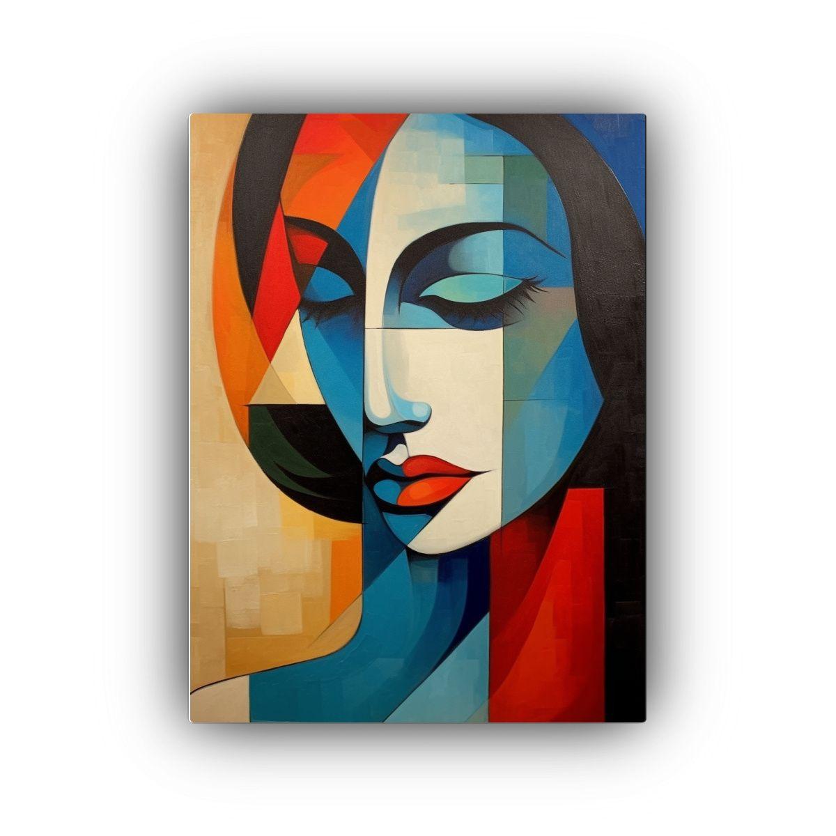 Cuadro Realista De Rostro Femenino Estilo Cubista En Relieve 50x75cm-0