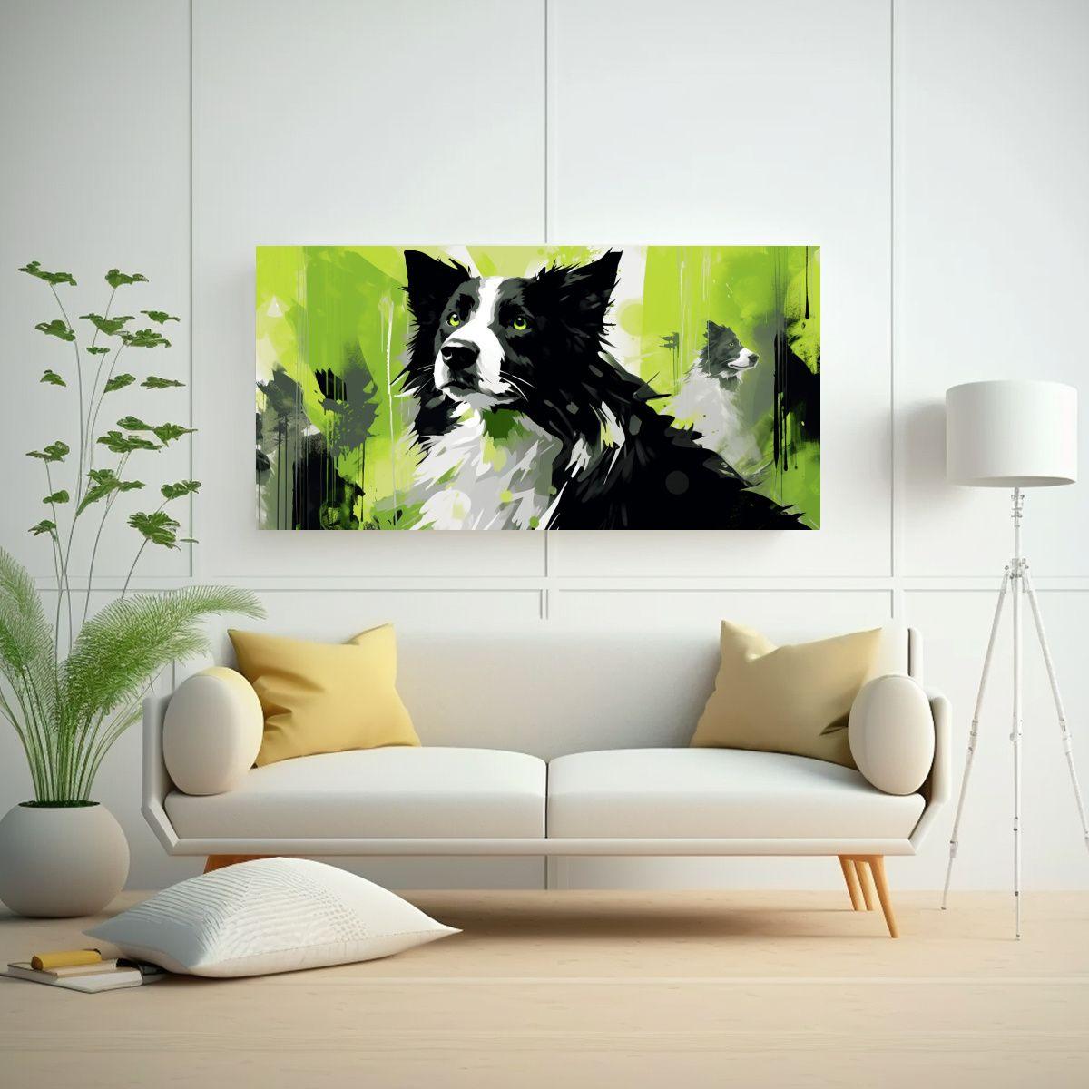 Cuadro De Pastor Alemán Y Collies En Verde Y Negr 100x50cm-2