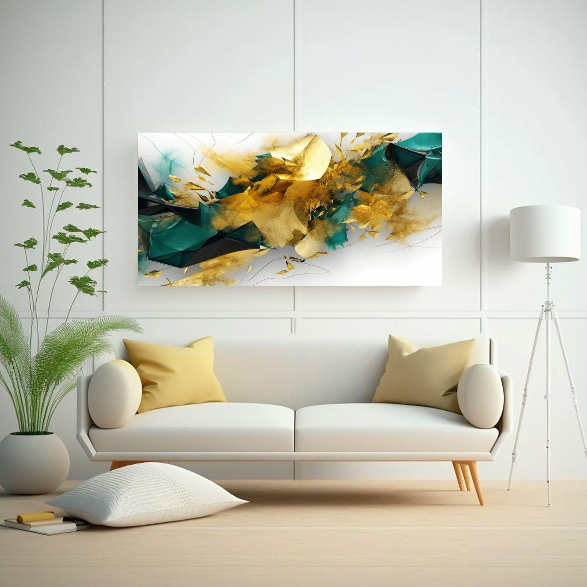Cuadro Abstracto Profundidad Verde Y Oro, Lienzo 80x40cm-2